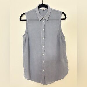 H&M Blue and White Striped Sheer Sleeves Button-Down Shirt Size 6